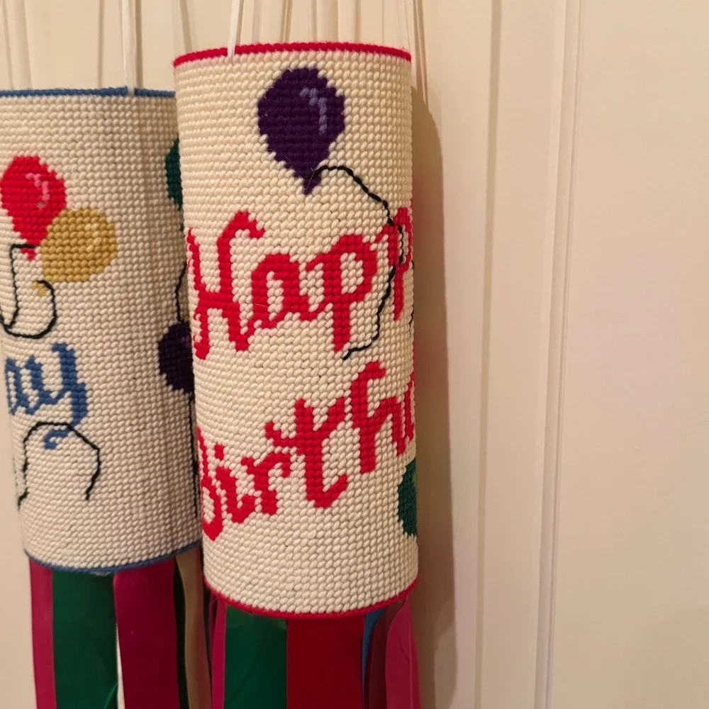 Handmade‎ Happy Birthday Windsocks Lot Multi Color Plastic Canvas Decor Party